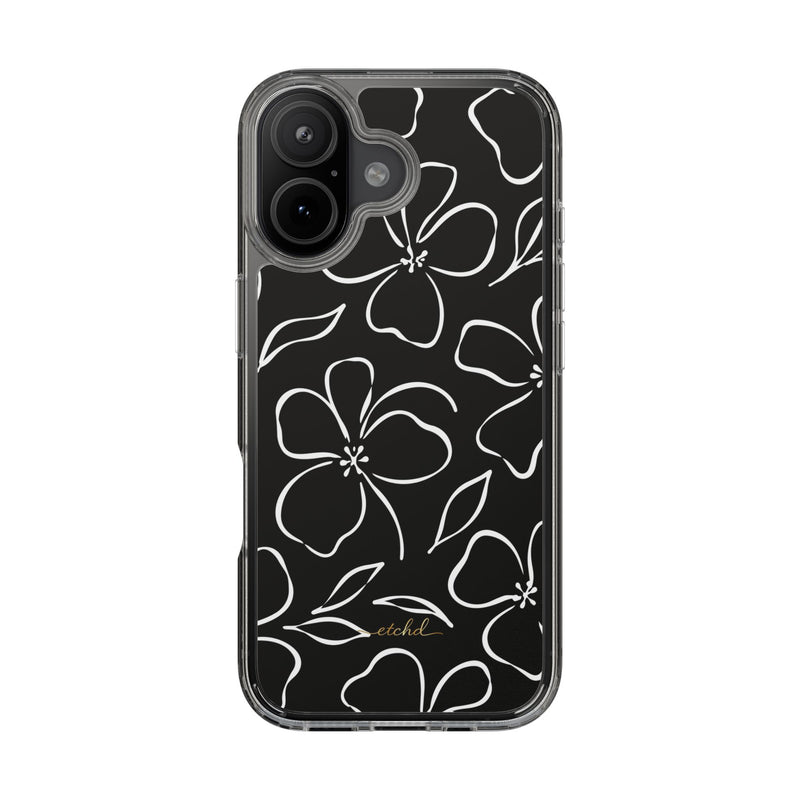 Black & White Floral Clear Phone Case by etchd, view 35
