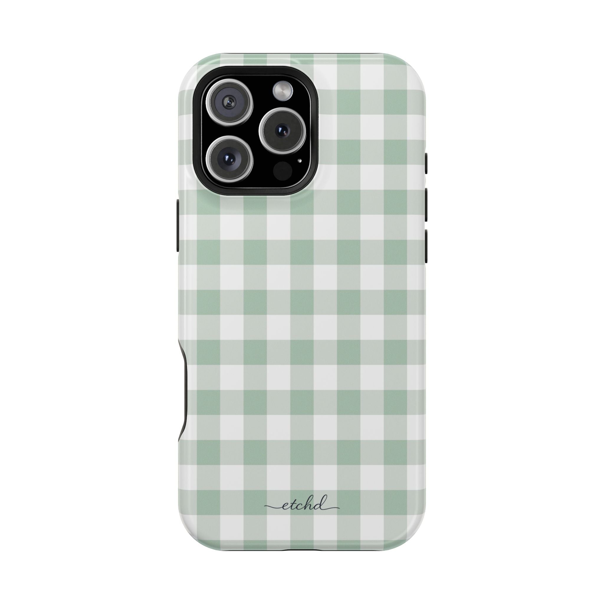 Sage Gingham Magnetic Phone Case by etchd