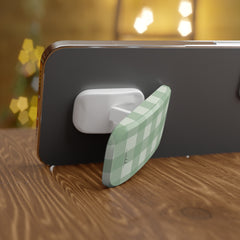 Sage & Cream Gingham Click-On Phone Grip by etchd, view 4