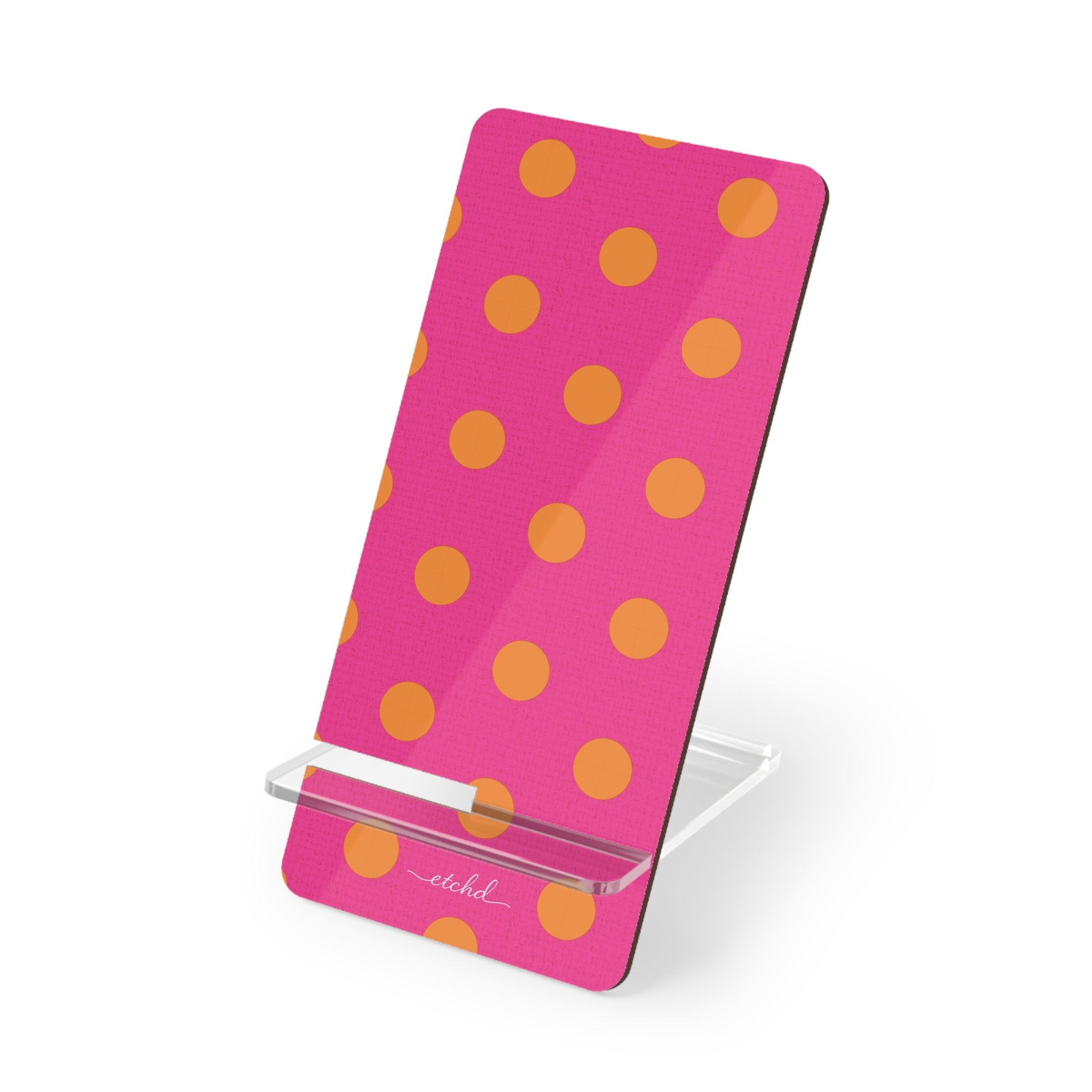 Orange And Pink Polka Dot Phone Stand by etchd