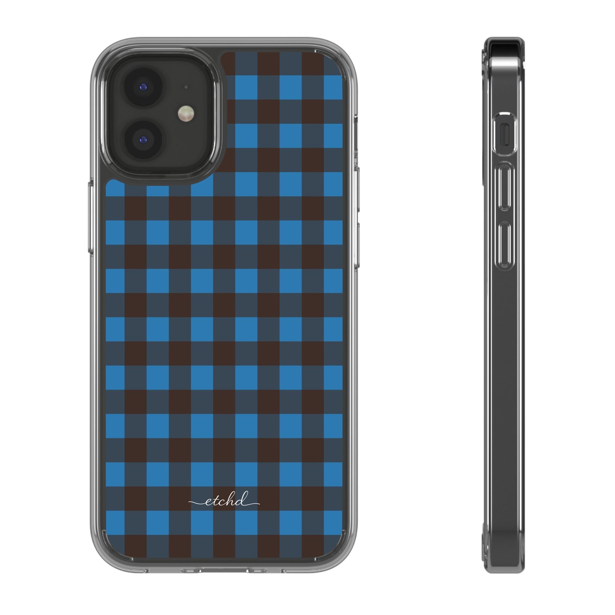 Cerulean & Espresso Gingham Clear Phone Case by etchd, view 2
