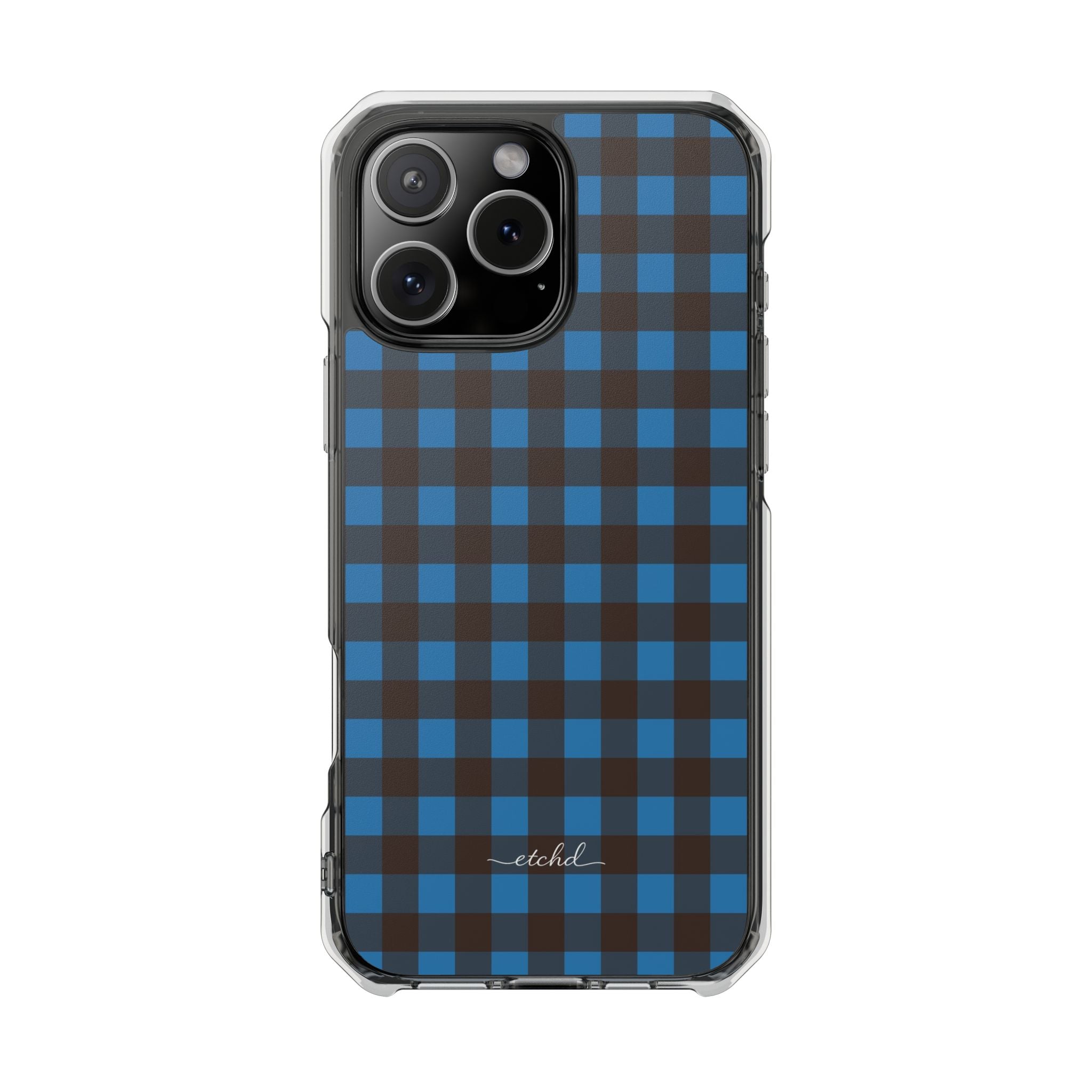Cerulean & Espresso Gingham Clear Magnetic Phone Case by etchd