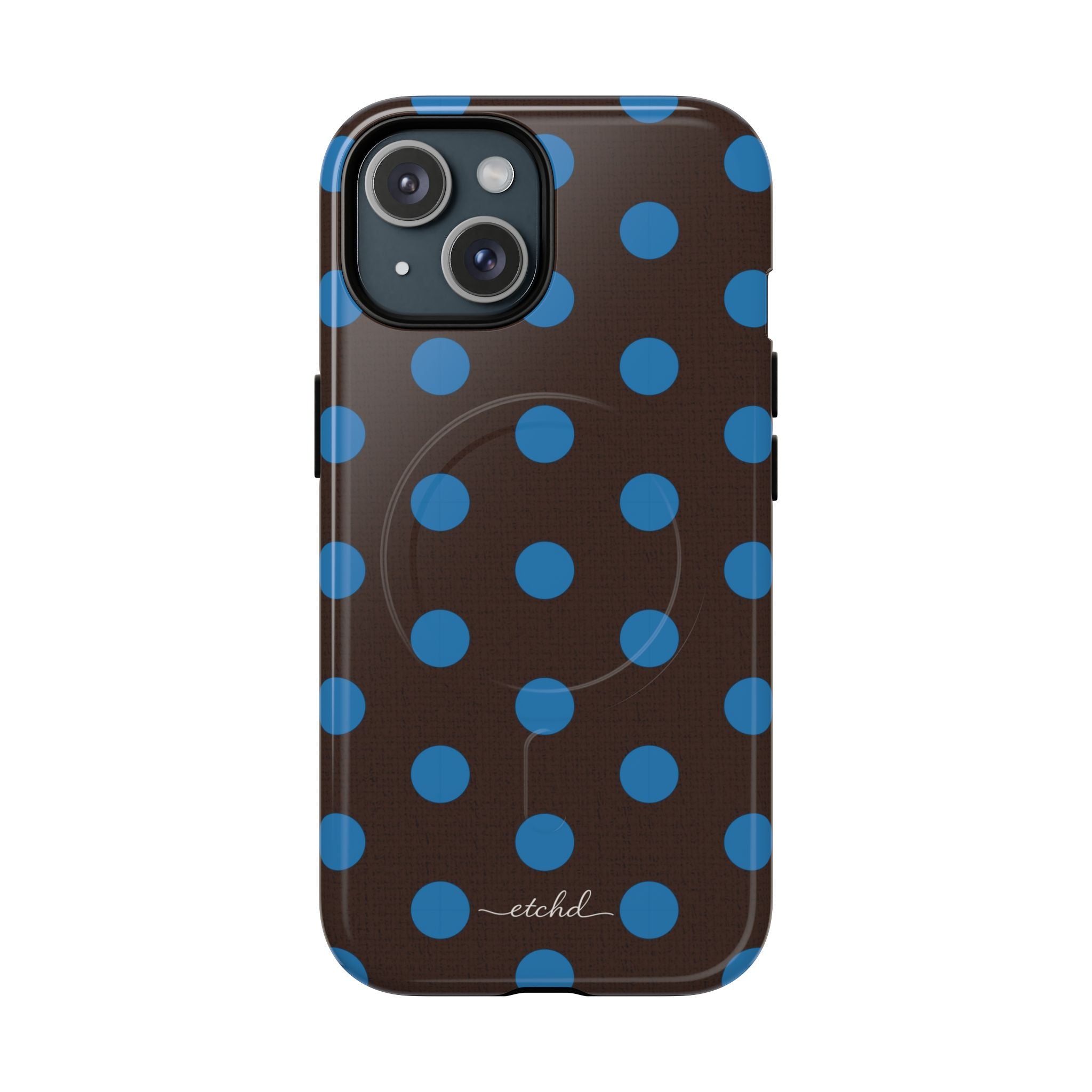 Cerulean & Espresso Polka Dot Magnetic Phone Case by etchd, view 2