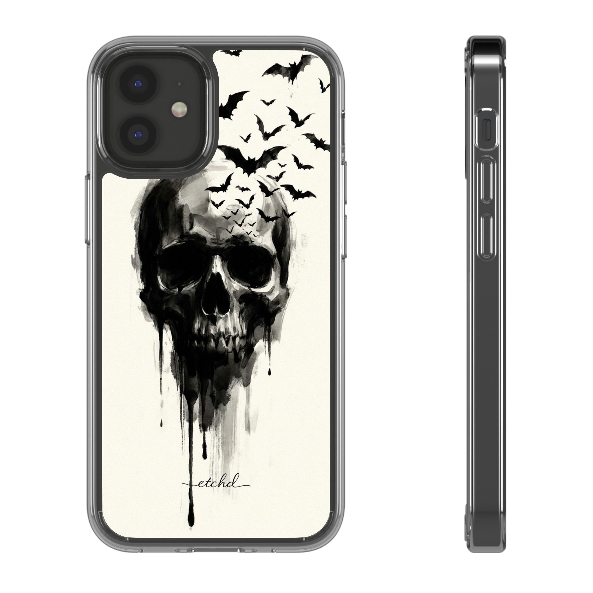 Ink Skull Clear Phone Case by etchd, view 2