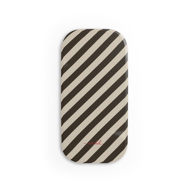 Cream & Brown Striped Diagonal Click-On Phone Grip by etchd