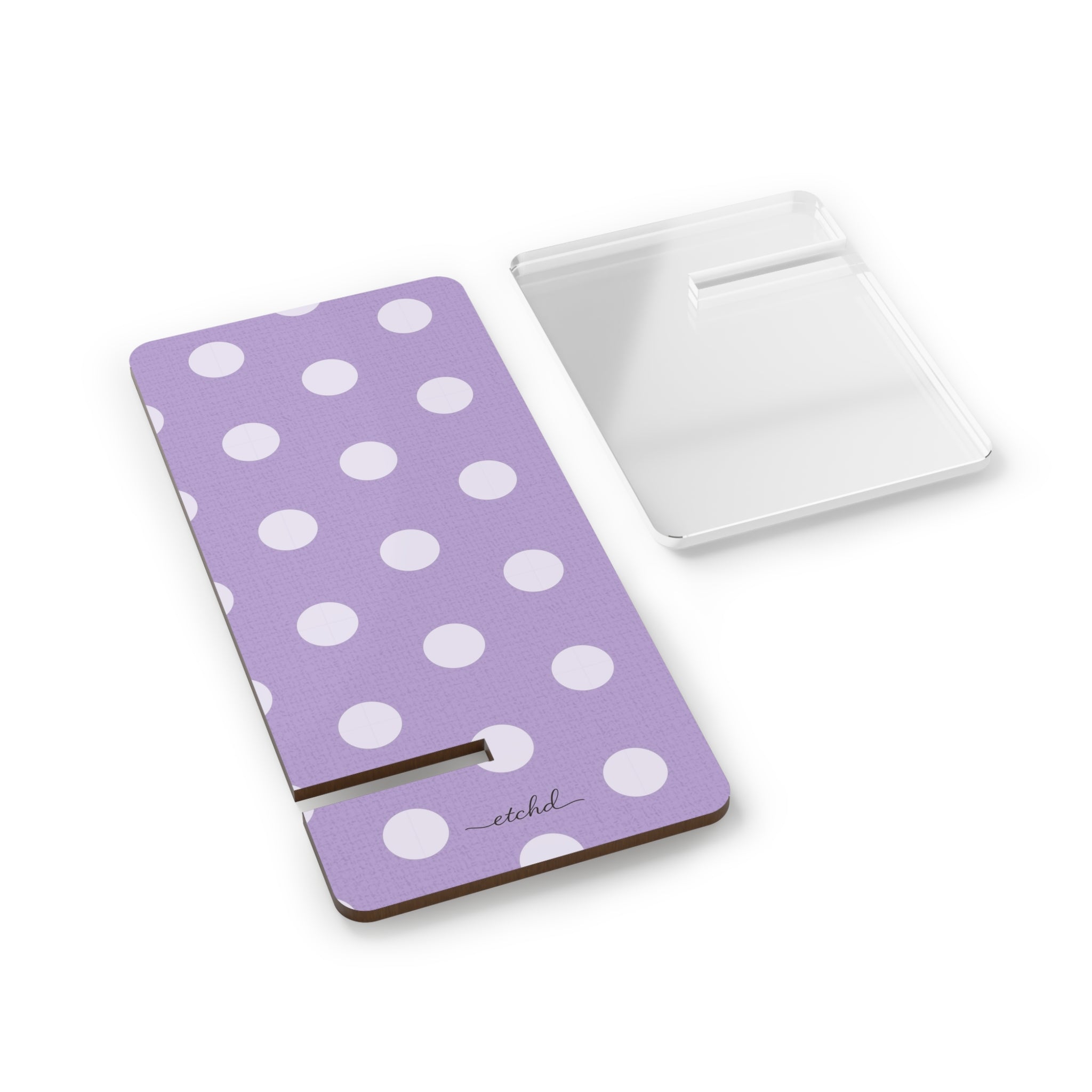 Cream & Lilac Polka Dot Phone Stand by etchd, view 2