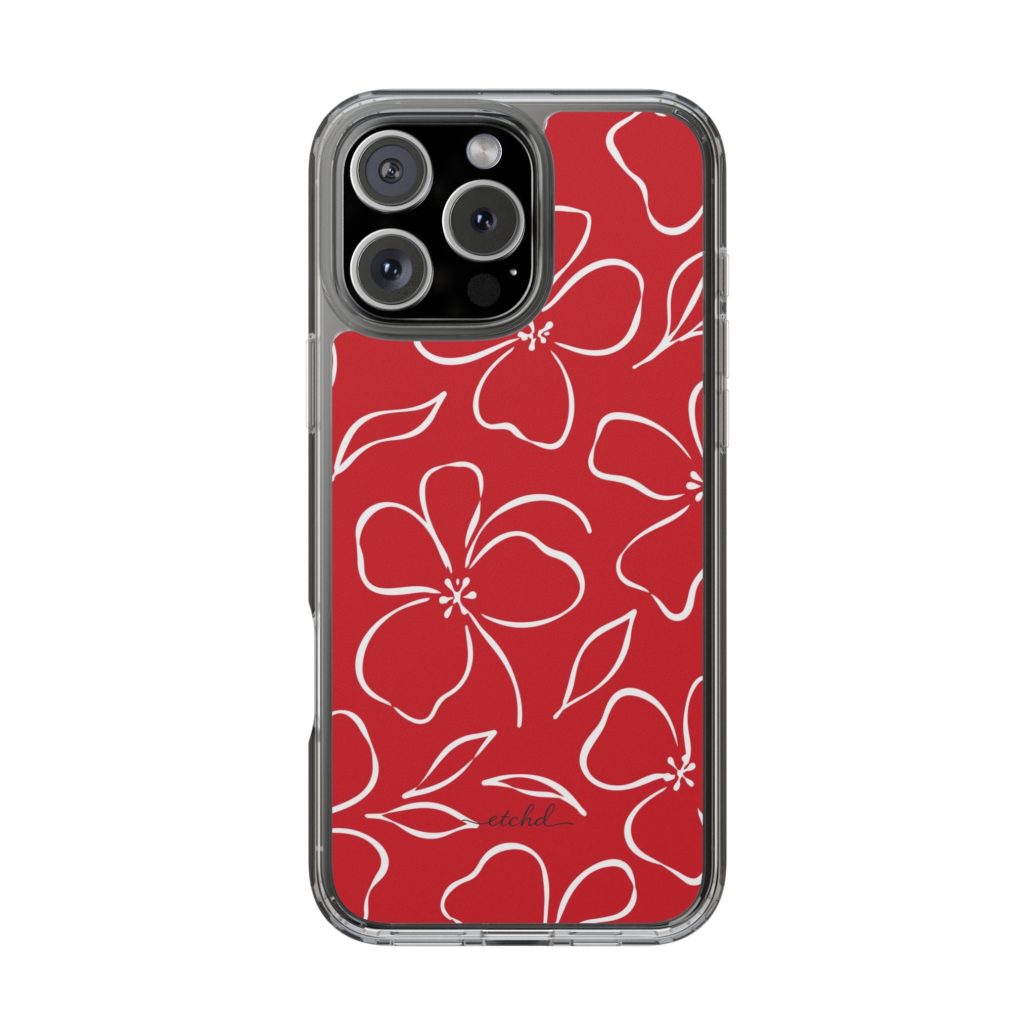 Classic Red & White Floral Funda transparente para móvil de etchd