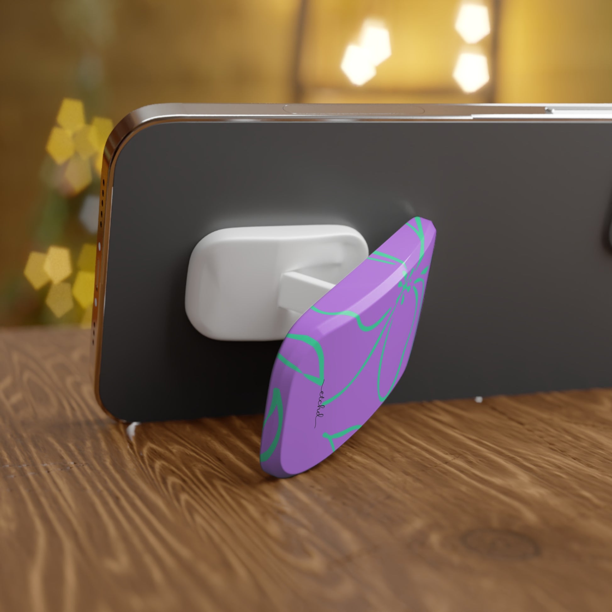 Lilac & Hypermint Floral Click-On Phone Grip by etchd, view 4