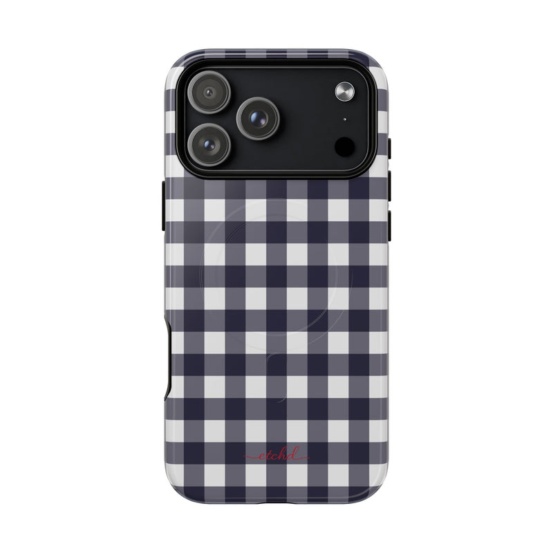 White & Navy Gingham Magnetic Phone Case by etchd, view 31