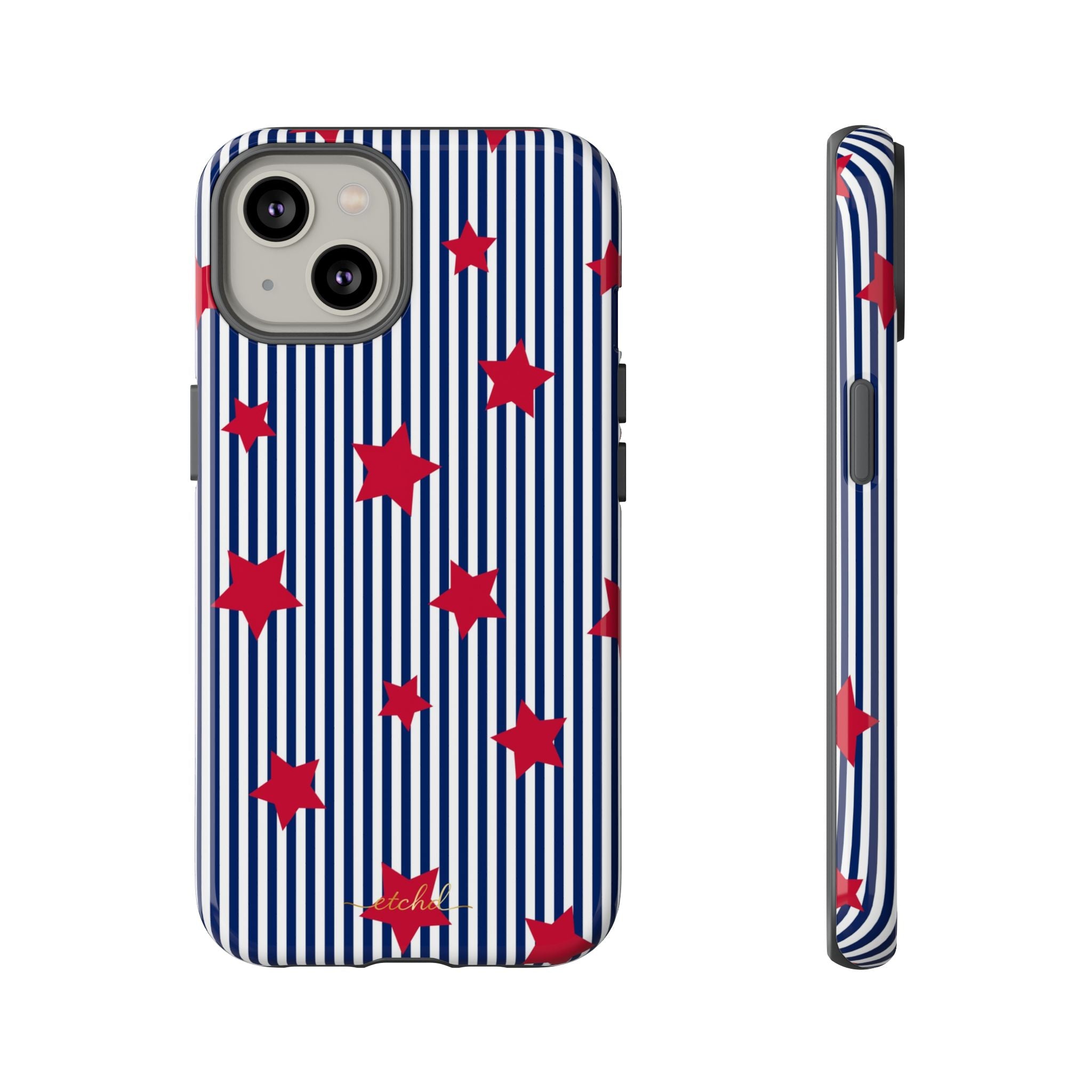 Blue Stripes & Red Stars Phone Case by etchd, view 2