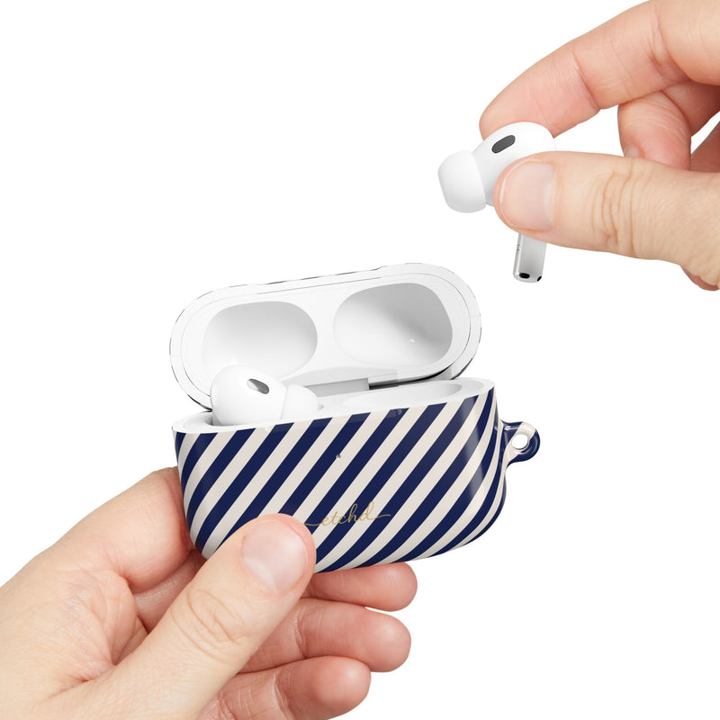 Navy & Cream Striped Diagonal AirPod Case by etchd, view 11