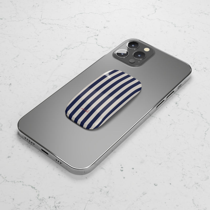 Navy & Cream Striped Click-On Phone Grip by etchd, view 5