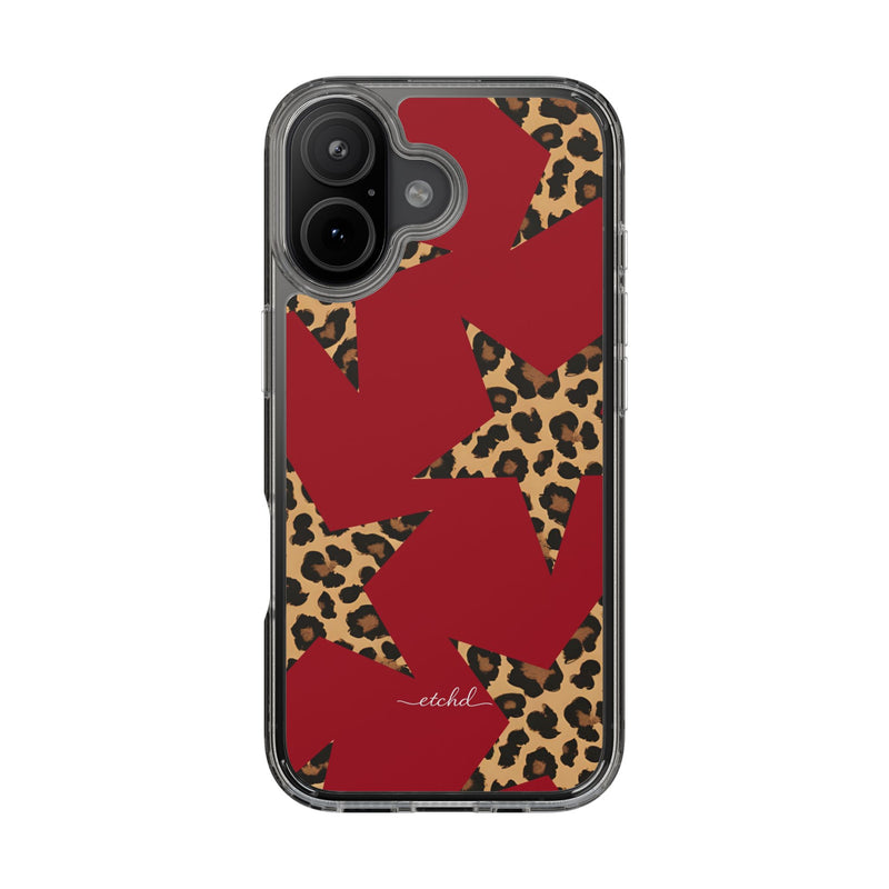 Red & Leopard Stars Clear Phone Case by etchd, view 35