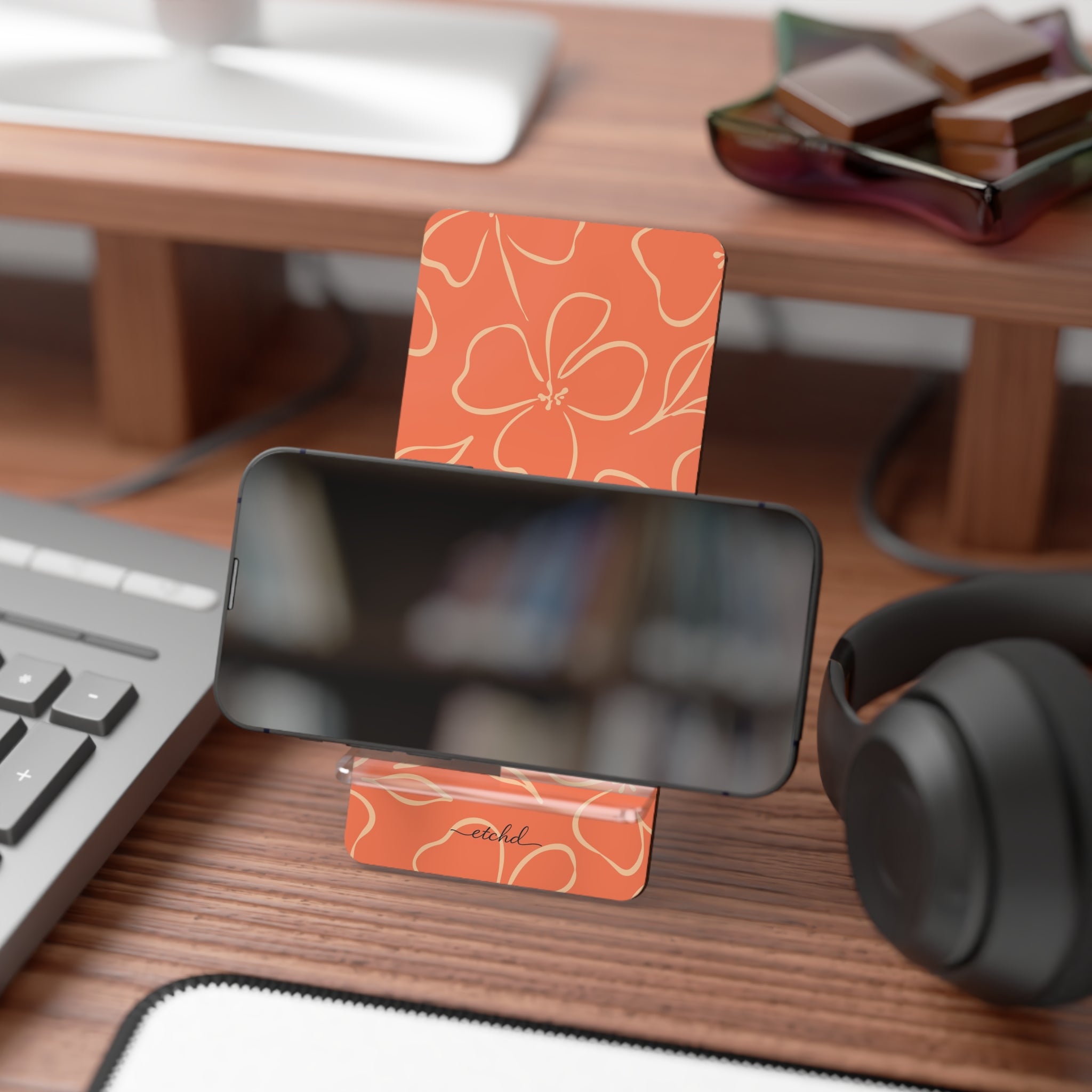 Coral & Peach Floral Phone Stand by etchd, view 4