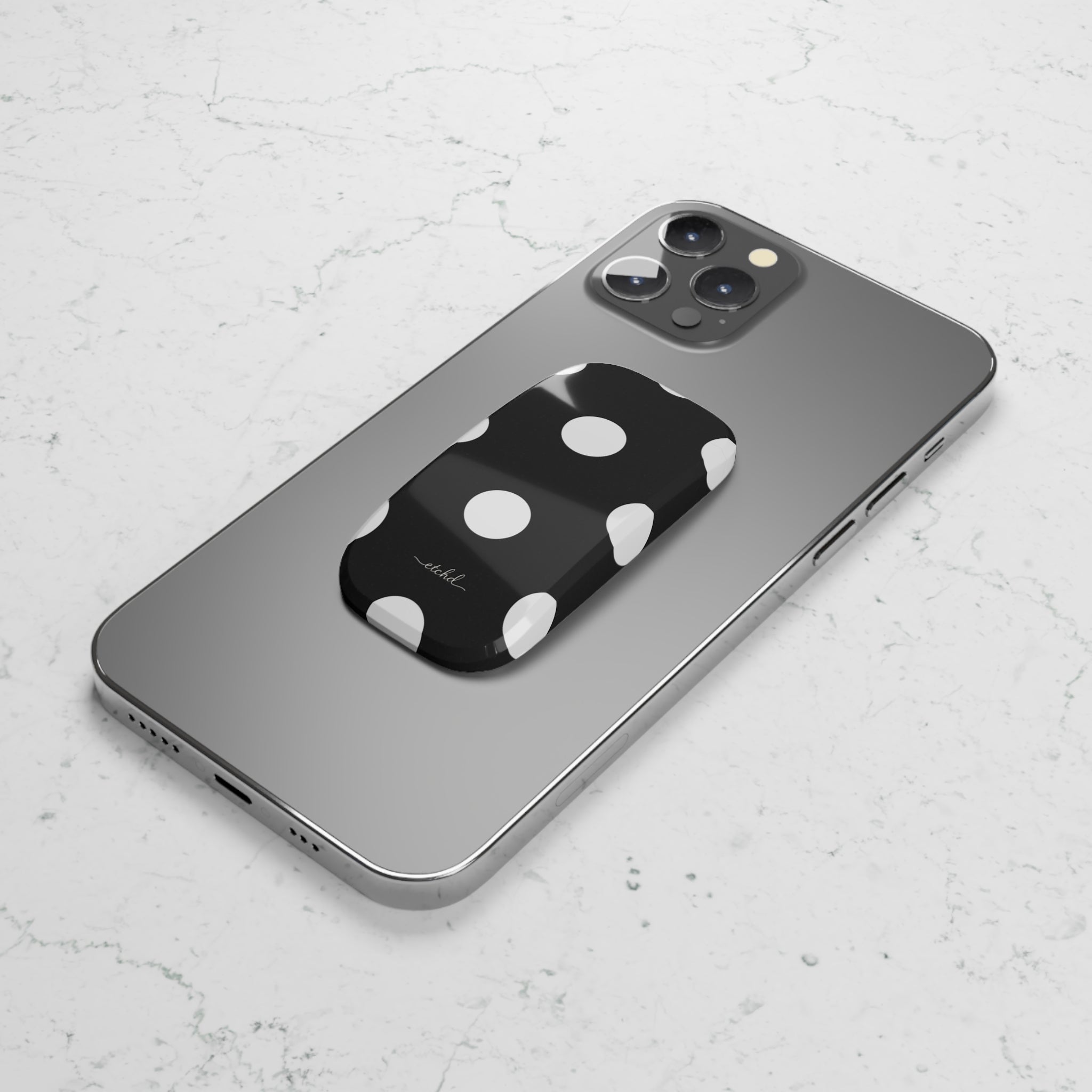 White & Black Polka Dot Click-On Phone Grip by etchd, view 5
