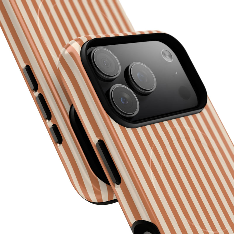 Terracotta & Cream Striped Magnetic Phone Case by etchd, view 99