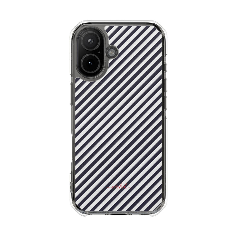 Navy & White Striped Diagonal Clear Magnetic Phone Case by etchd, view 13