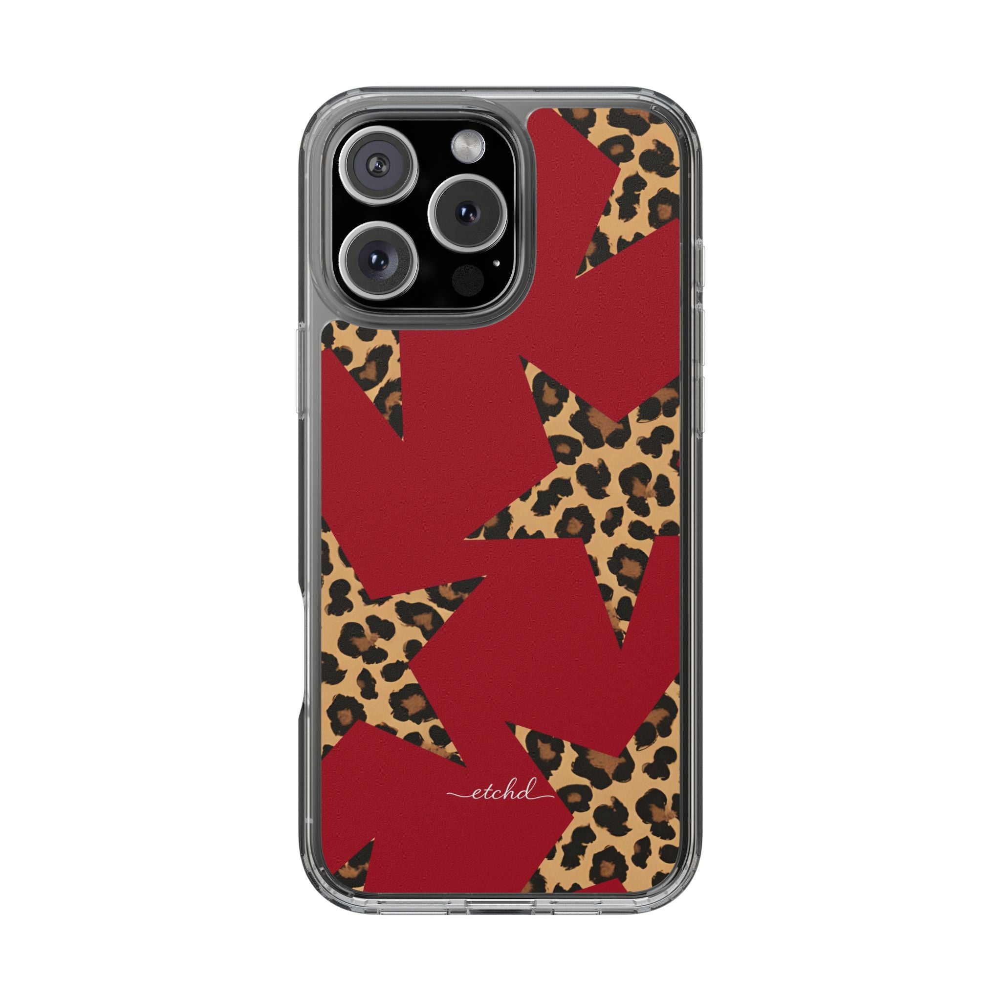 Red & Leopard Stars Clear Phone Case by etchd