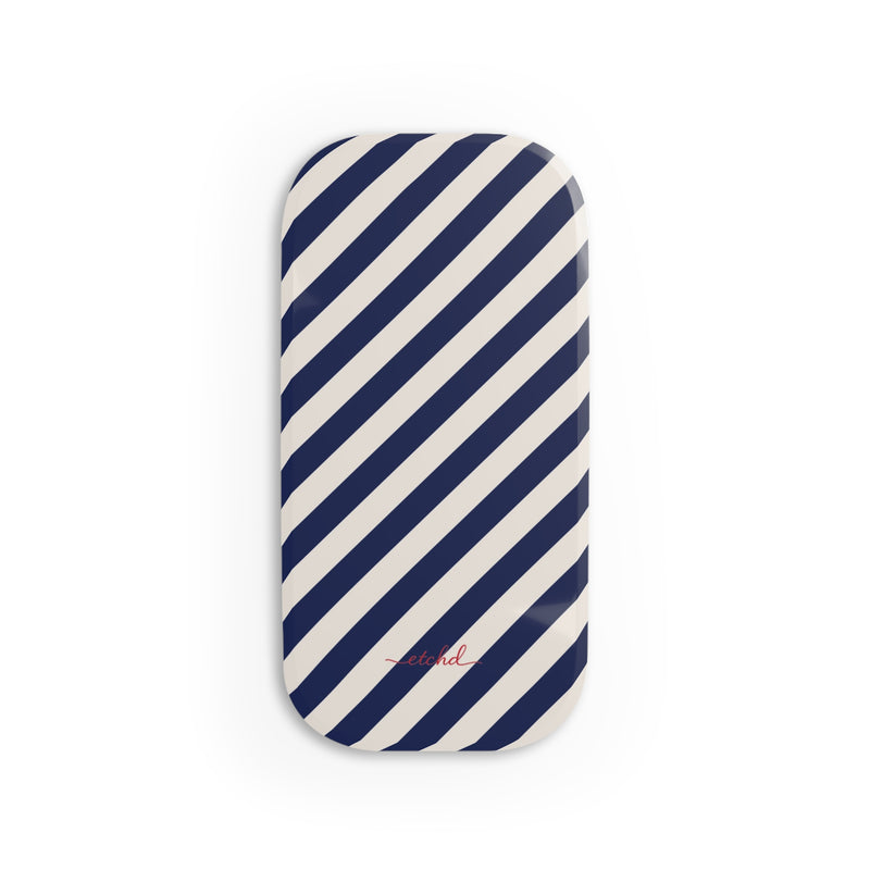 Navy & Cream Striped Diagonal Agarre clipsable para móvil de etchd