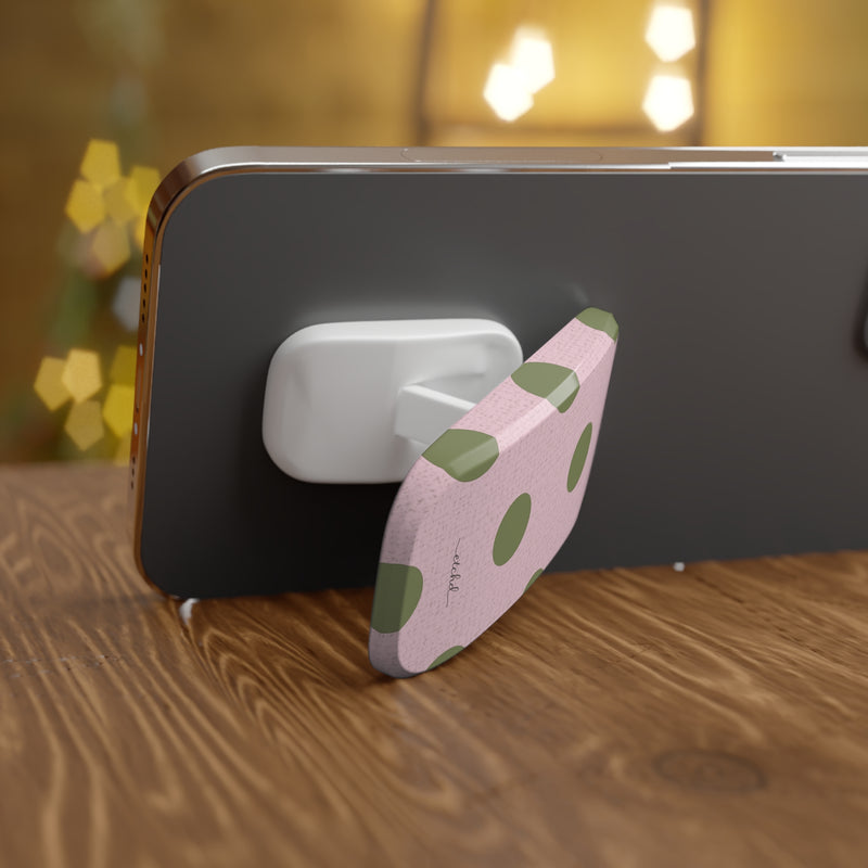 Green And Pink Polka Dot Click-On Phone Grip by etchd, view 4