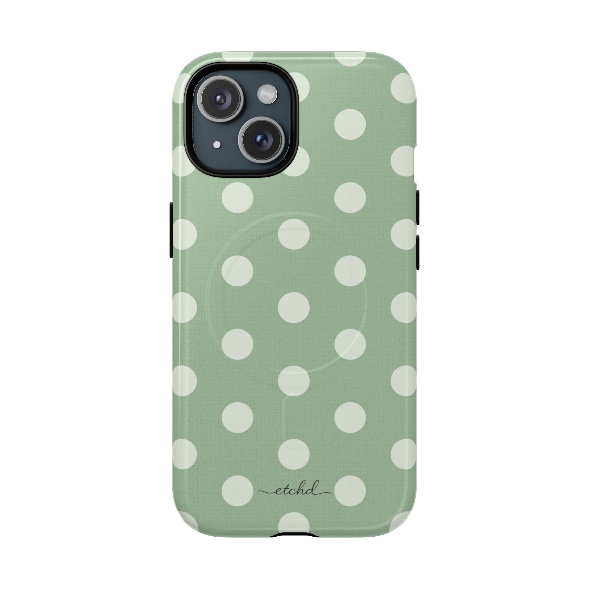Cream & Sage Polka Dot Magnetic Phone Case by etchd, view 2
