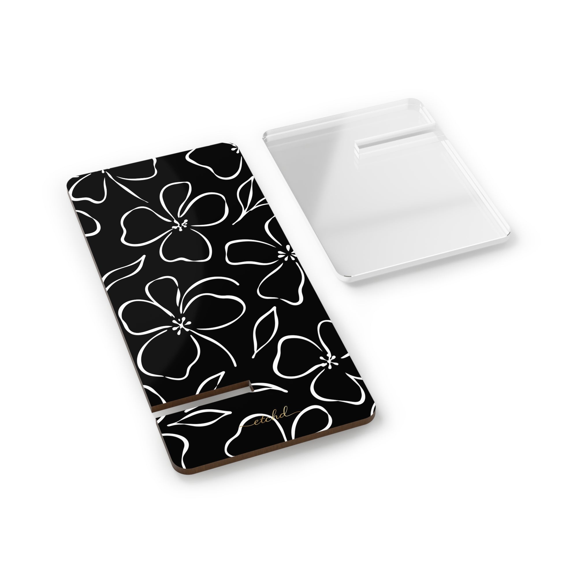 Black & White Floral Phone Stand by etchd, view 2