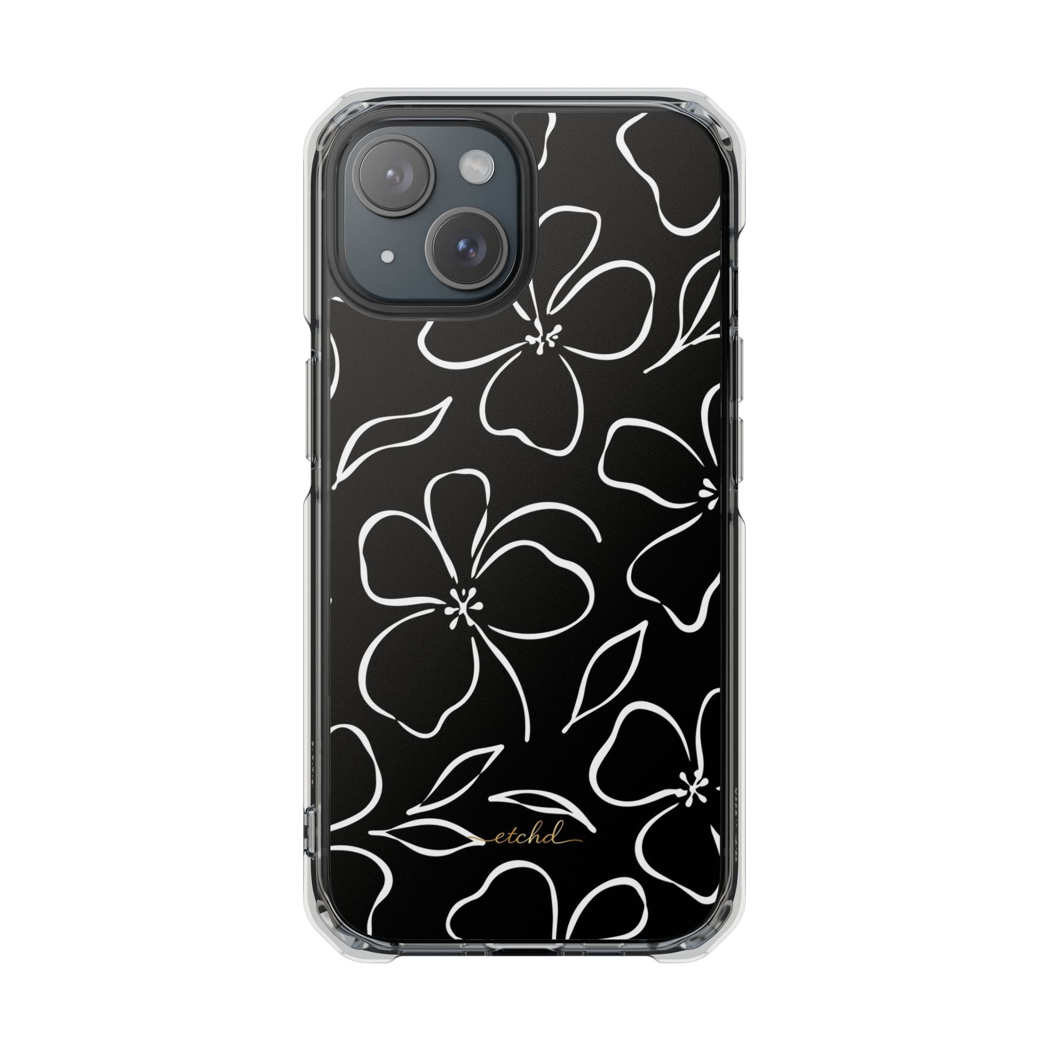 Black & White Floral Funda transparente magnética para móvil de etchd, vista 2