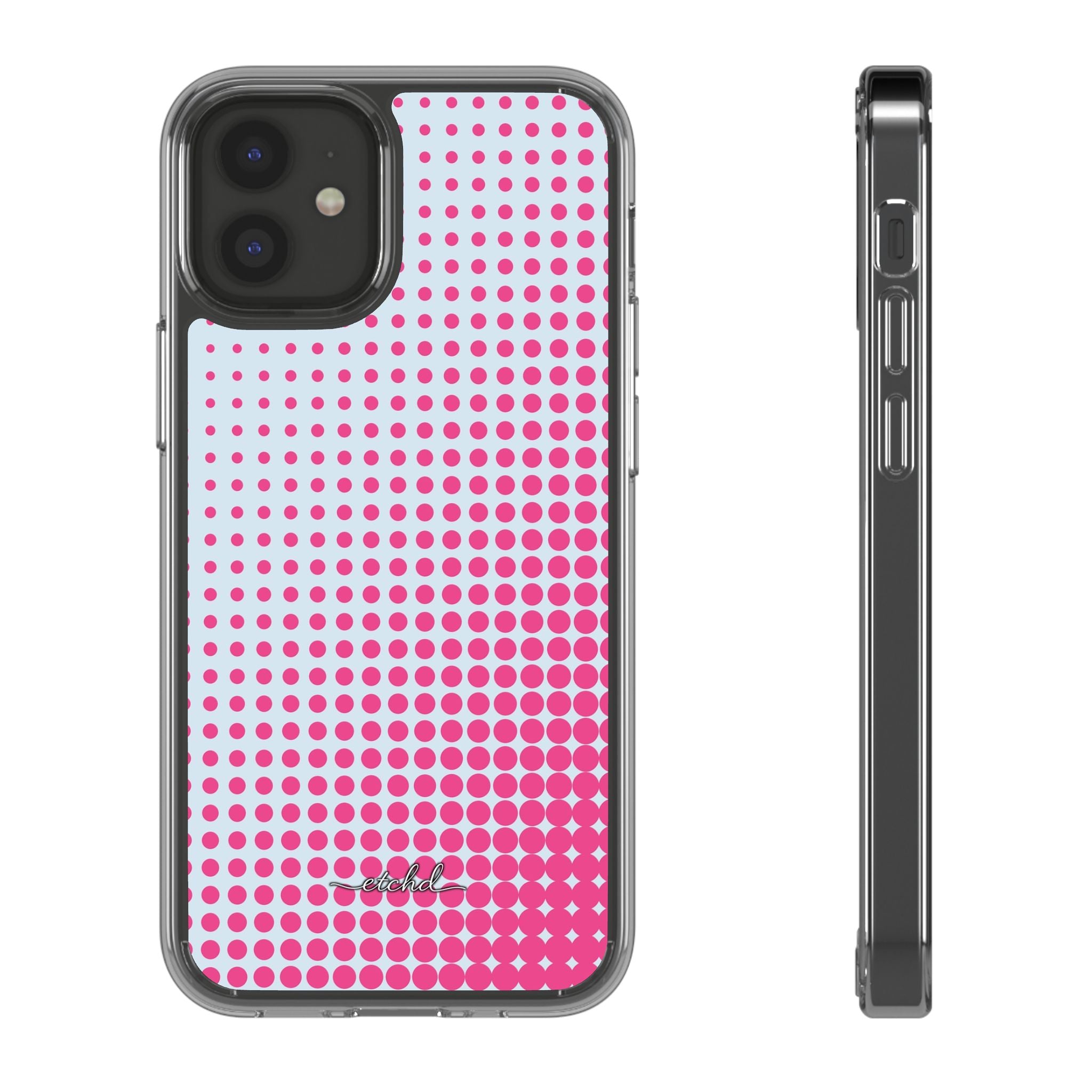 Bubblegum Halftone Clear Phone Case by etchd, view 2