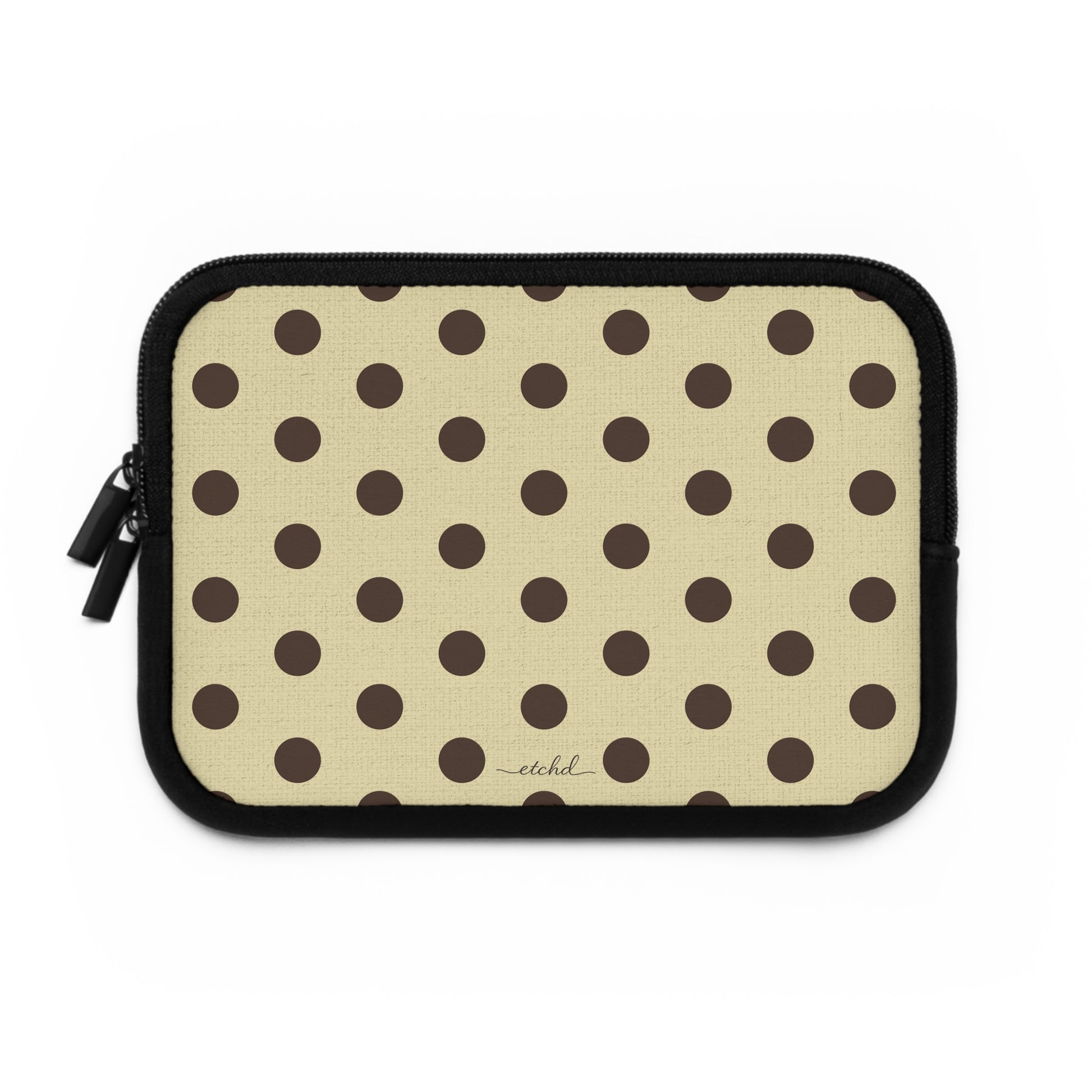 Butter Yellow And Brown Polka Dot Laptop Sleeve by etchd, view 2