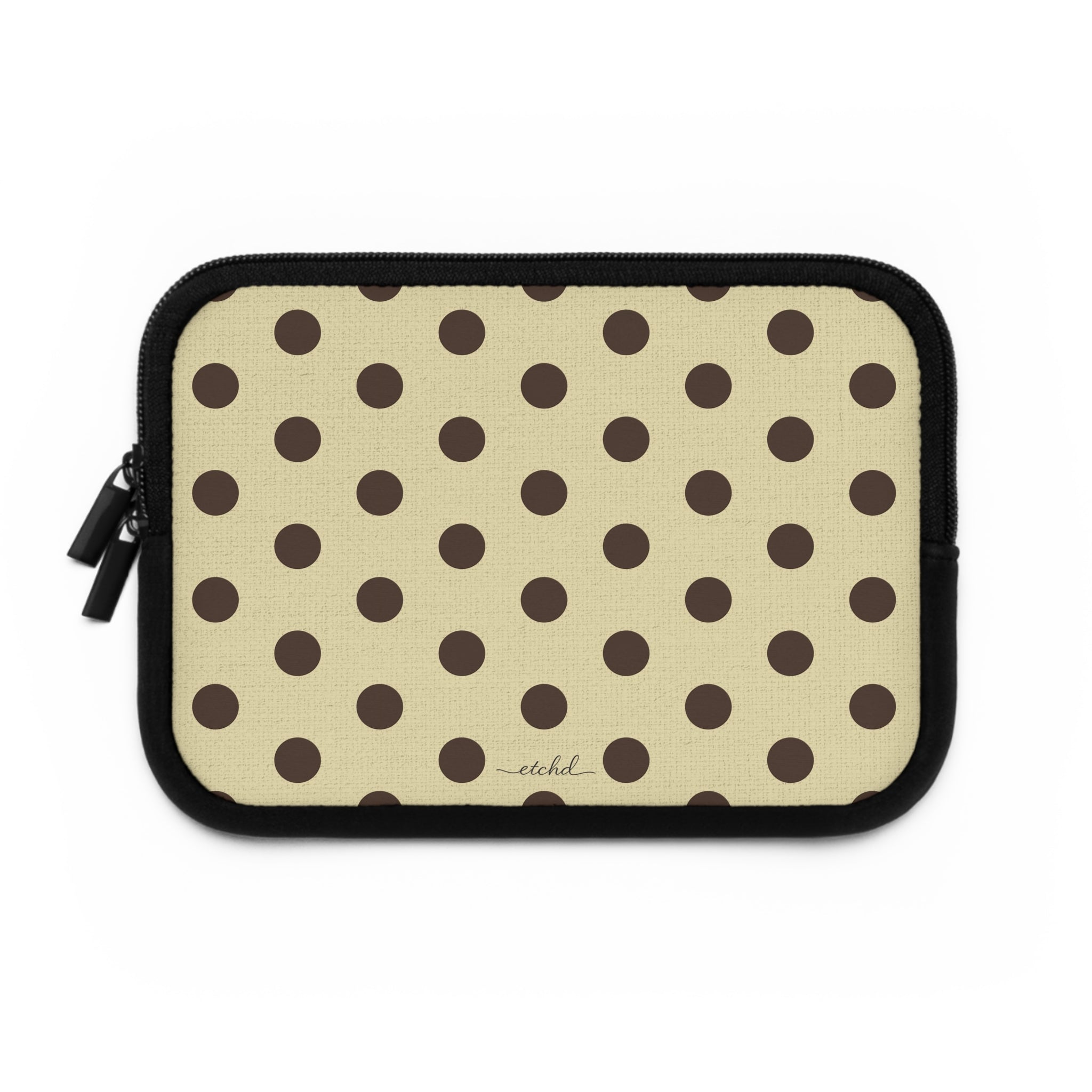 Butter Yellow And Brown Polka Dot Laptop Sleeve by etchd, view 2