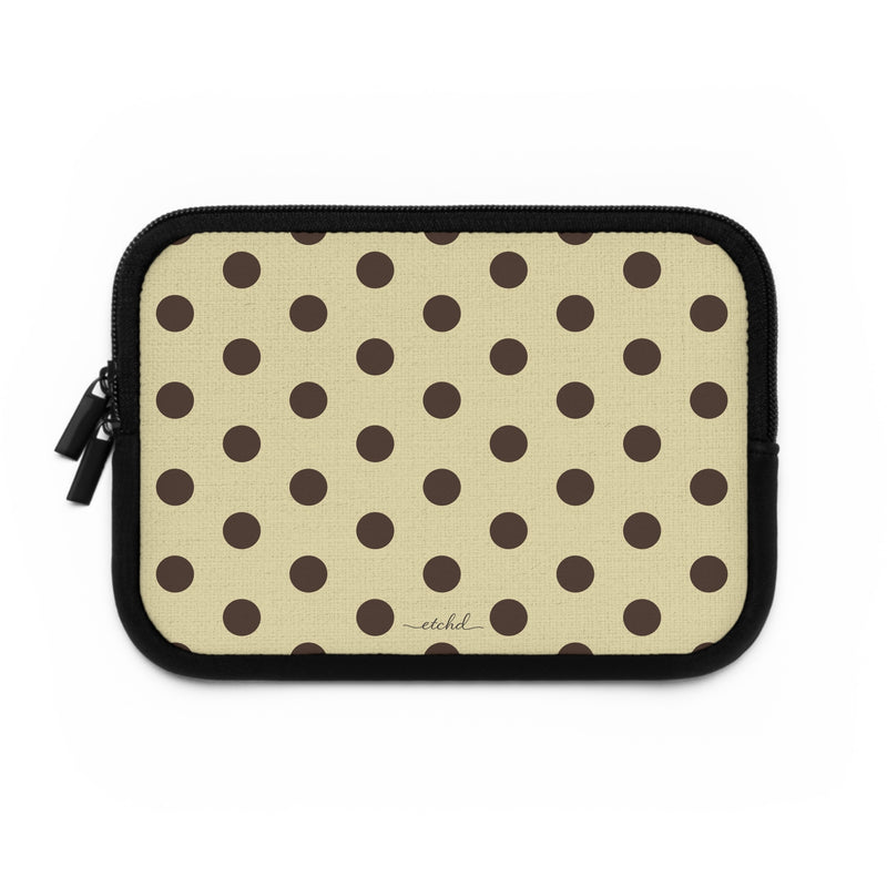 Butter Yellow And Brown Polka Dot Laptop Sleeve by etchd, view 2
