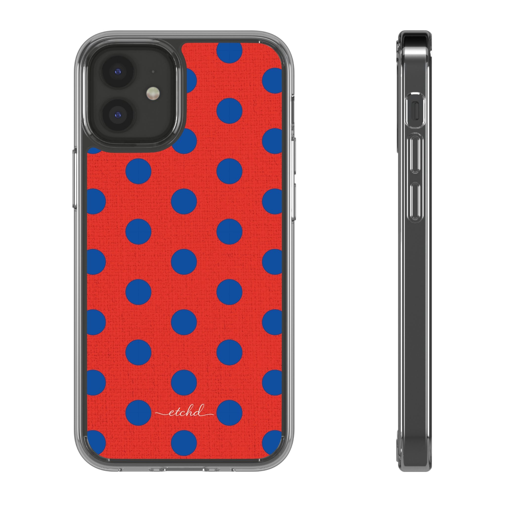Cobalt & Poppy Polka Dot Clear Phone Case by etchd, view 2