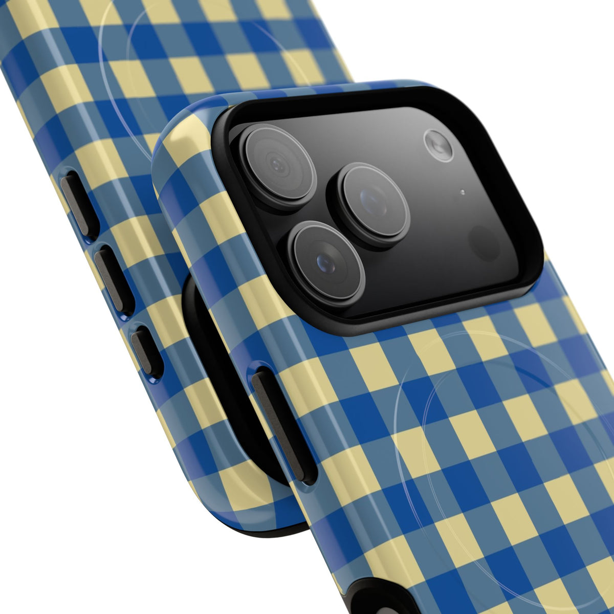 Butter & Cobalt Gingham Magnetic Phone Case by etchd, view 99