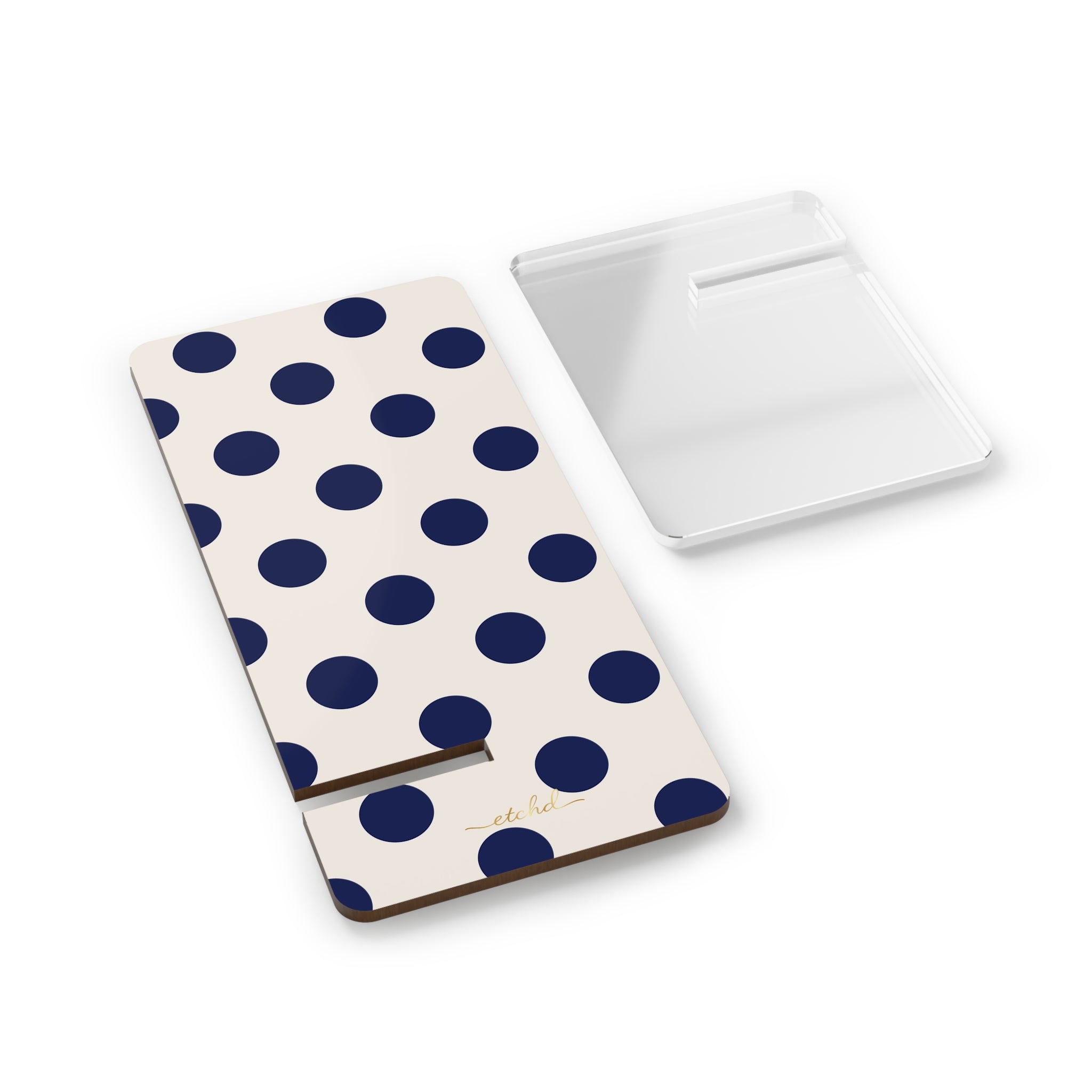 Navy & Cream Polka Dot Phone Stand by etchd, view 2