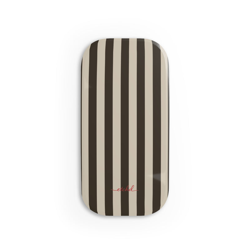 Cream & Brown Striped Agarre clipsable para móvil de etchd