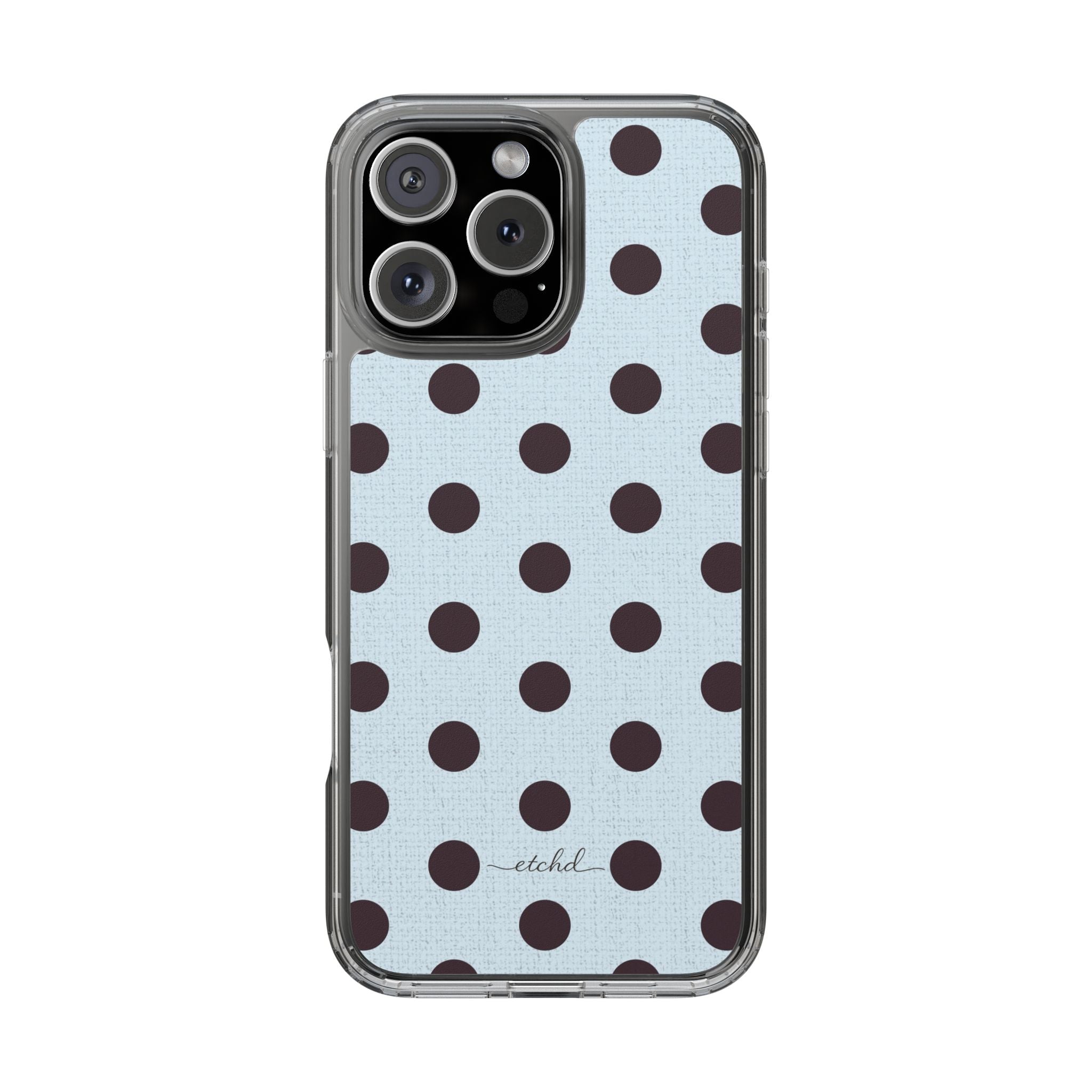 Plum And Blue Polka Dot Clear Phone Case by etchd