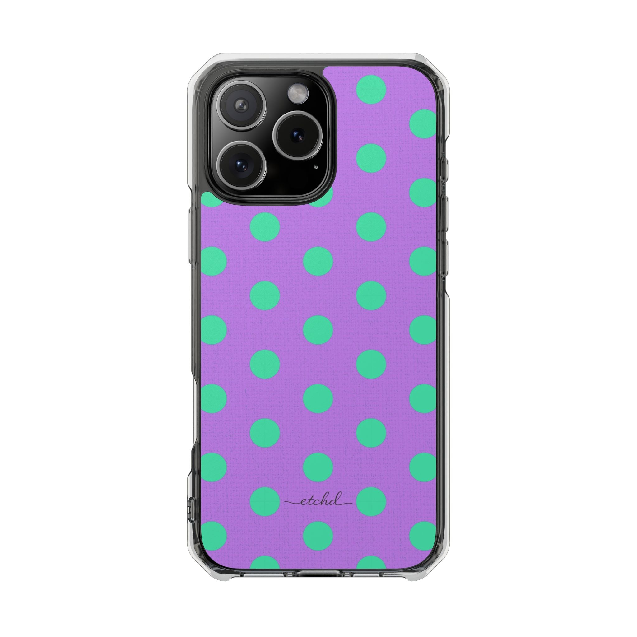 Hypermint And Lilac Polka Dot Clear Magnetic Phone Case by etchd