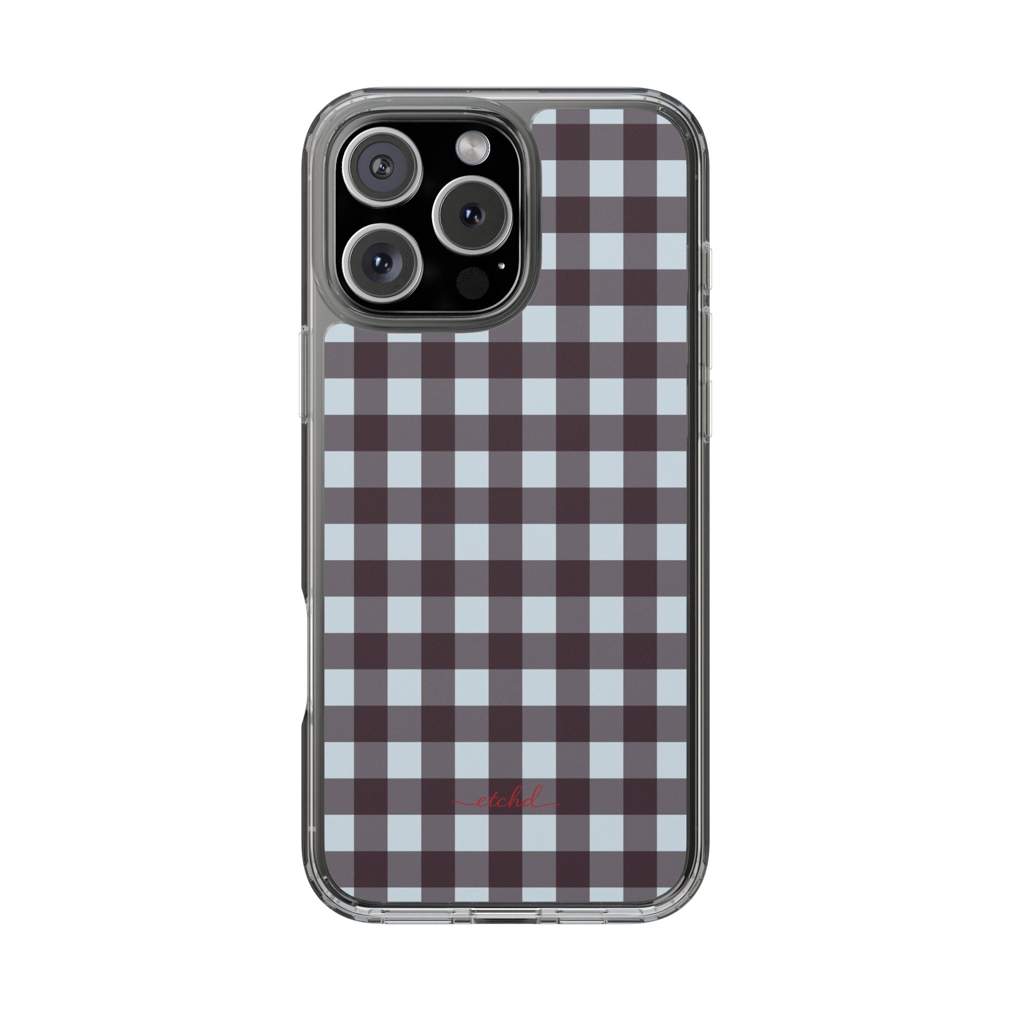 Blue & Plum Gingham Clear Phone Case by etchd