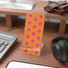 Pink And Orange Polka Dot Phone Stand by etchd, view 3