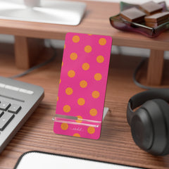 Orange And Pink Polka Dot Phone Stand by etchd, view 3