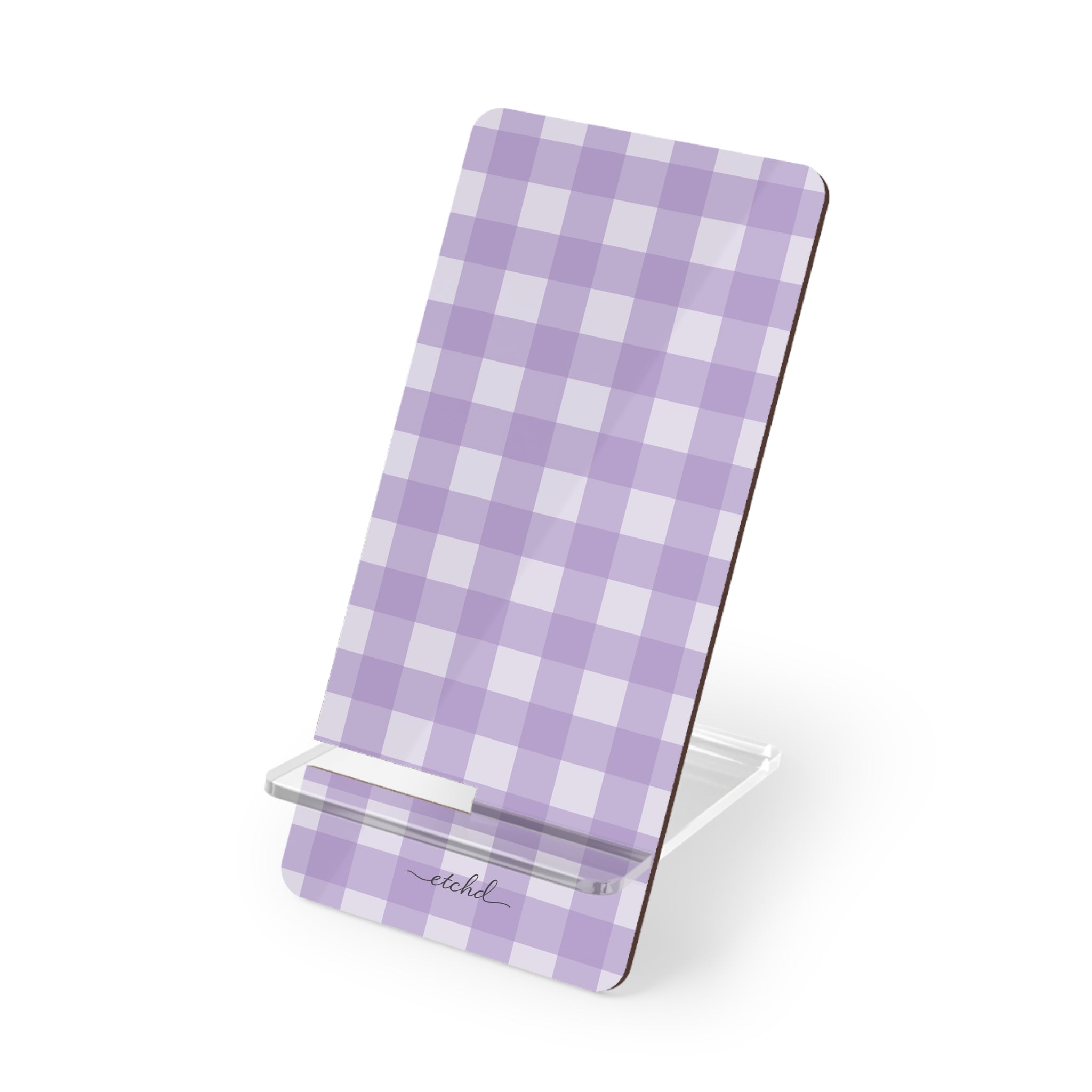 Lilac & Cream Gingham Phone Stand by etchd