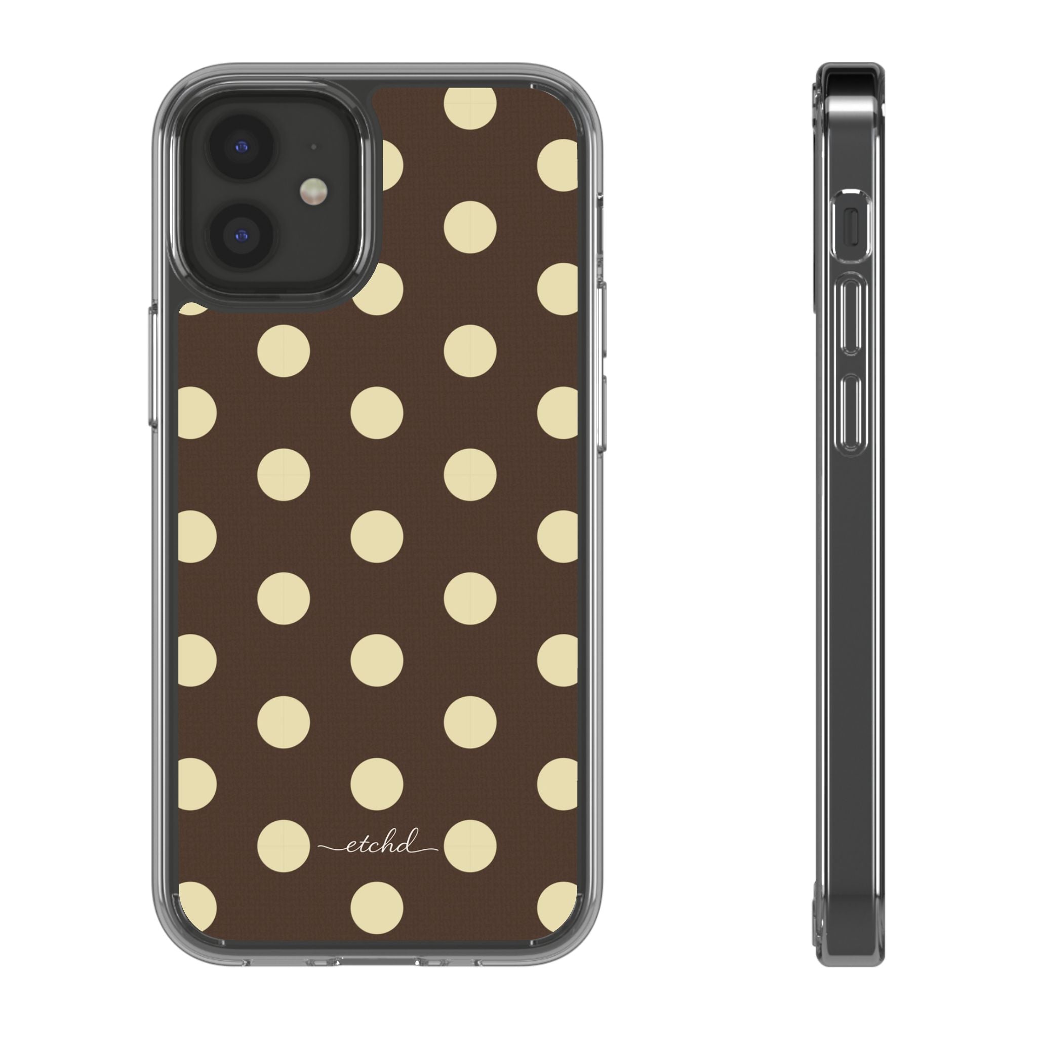 Brown & Butter Polka Dot Clear Phone Case by etchd, view 2