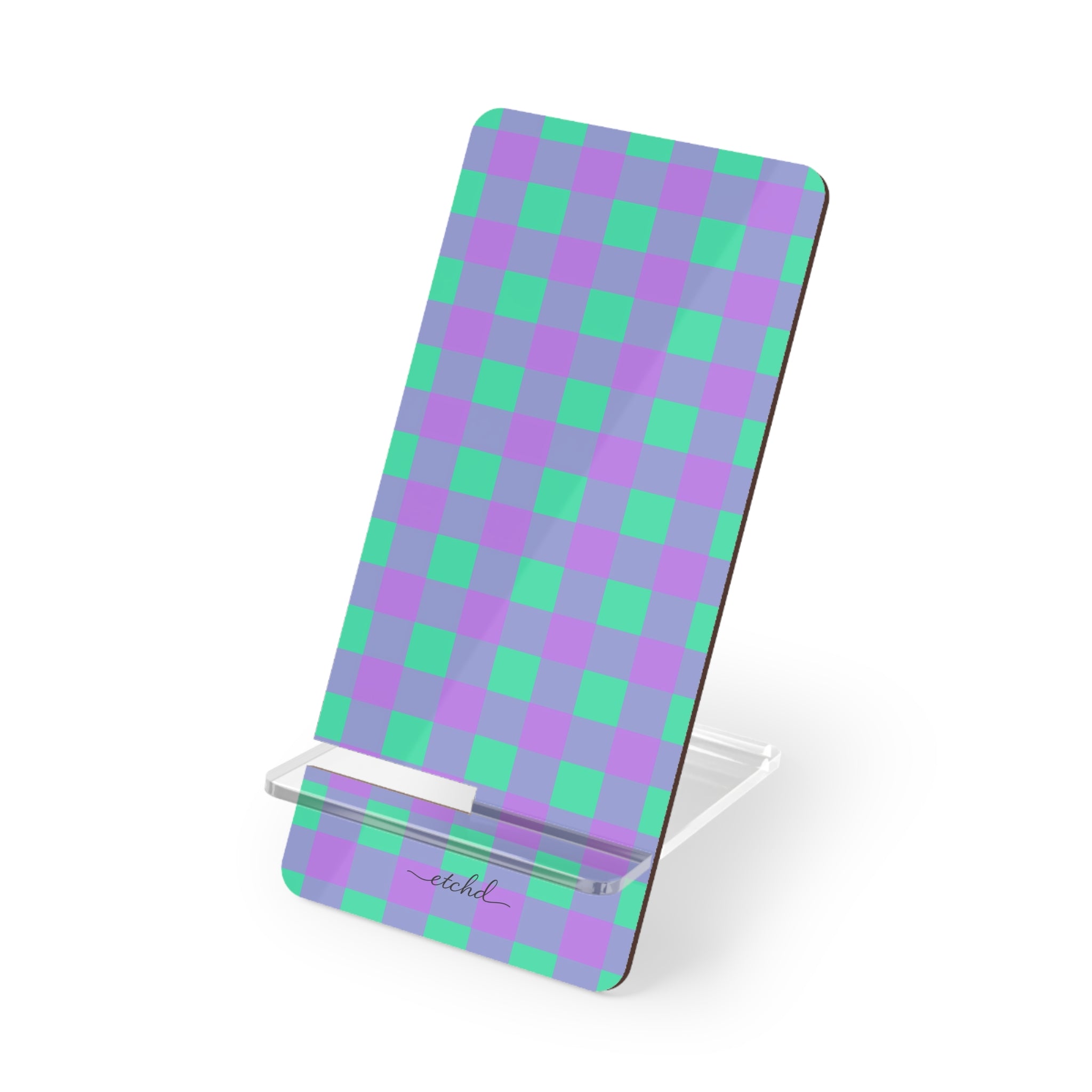 Hypermint & Lilac Gingham Phone Stand by etchd