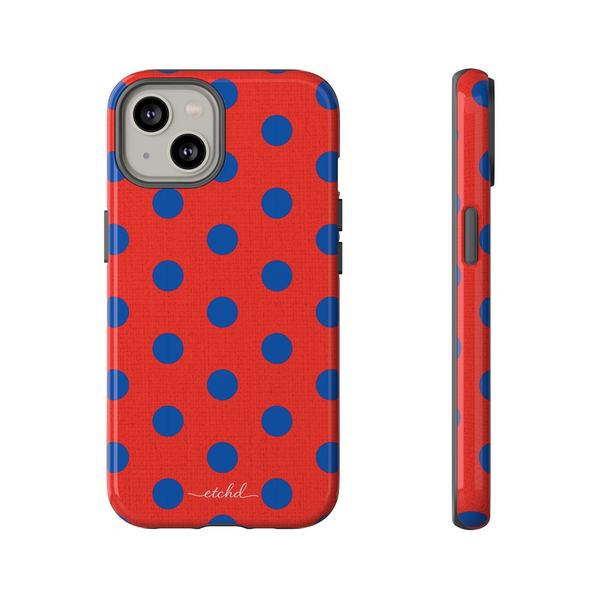 Cobalt & Poppy Polka Dot Phone Case by etchd, view 2