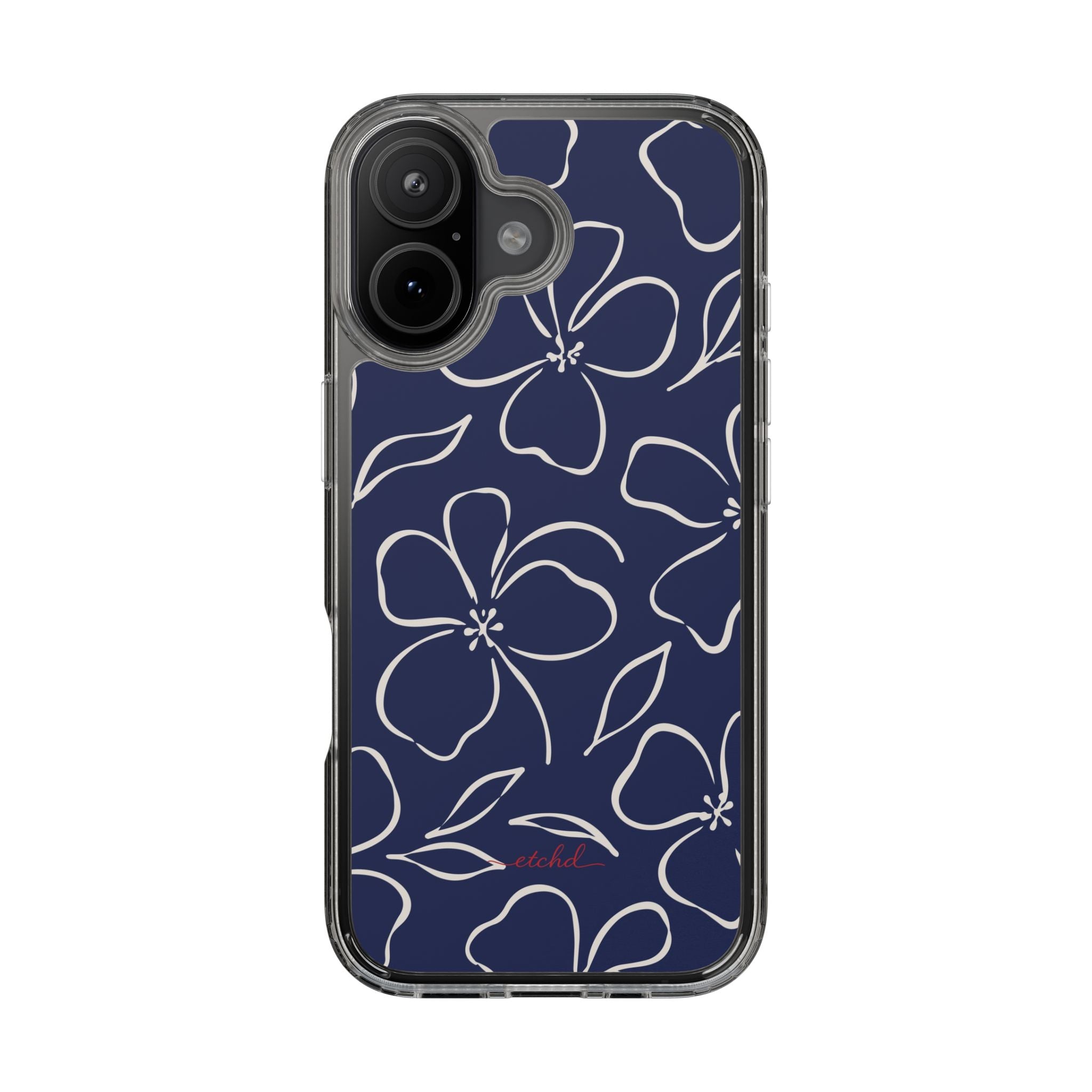 Navy & Cream Floral Clear Phone Case by etchd, view 35