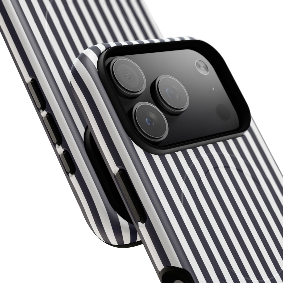 Navy & White Striped Magnetic Phone Case by etchd, view 100