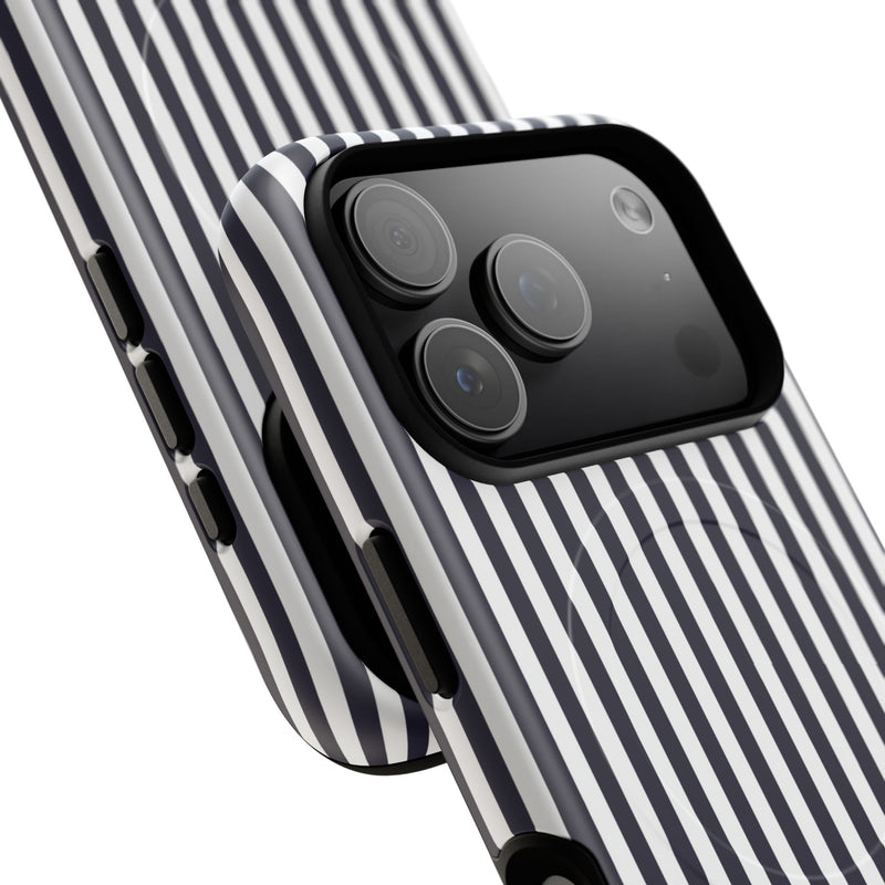 Navy & White Striped Magnetic Phone Case by etchd, view 100