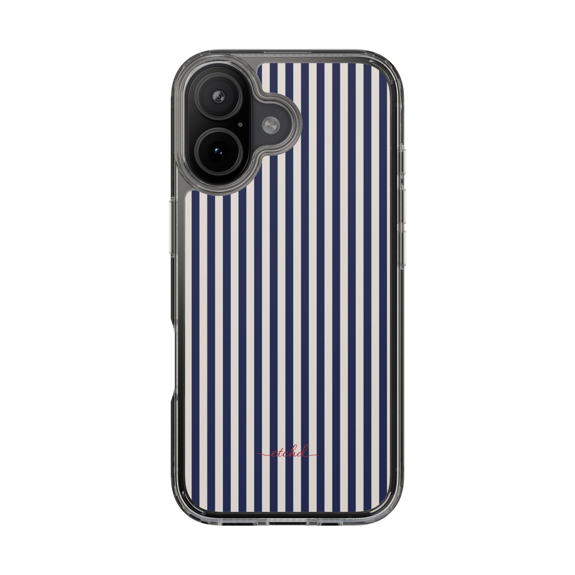 Navy & Cream Striped Clear Phone Case by etchd, view 35
