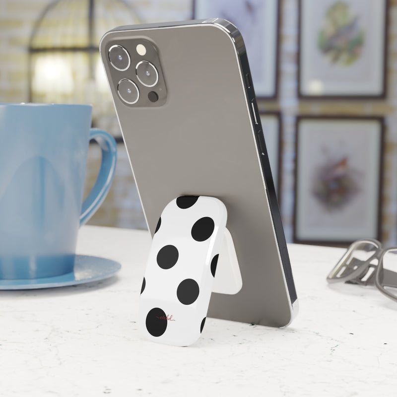 Black & White Polka Dot Click-On Phone Grip-zoom-