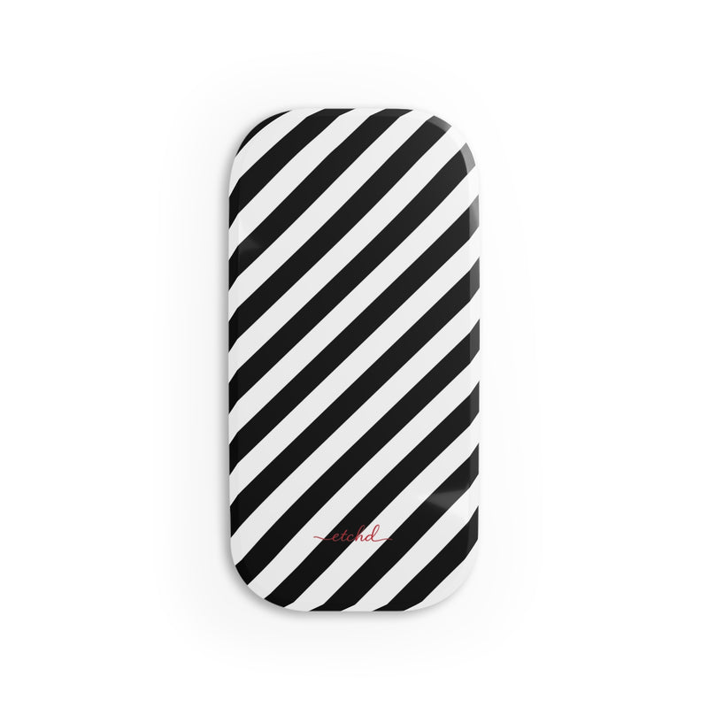 Black & White Striped Diagonal Click-On Phone Grip by etchd